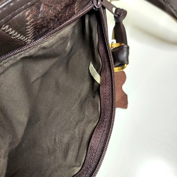 Brown Leather Patchwork Satchel Hand Bag - Picture 12 of 15